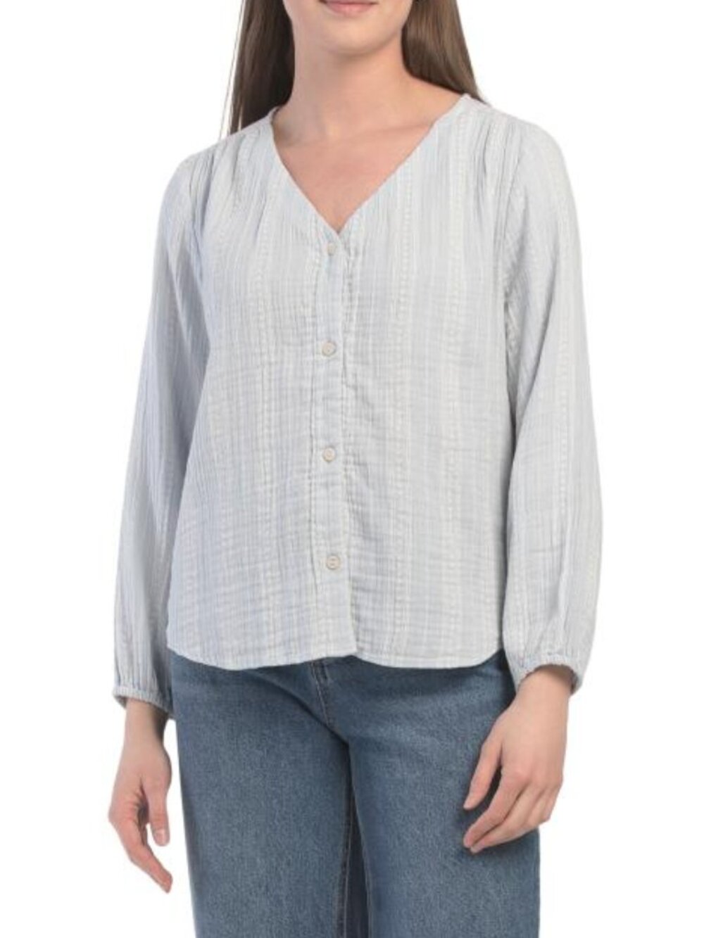 LUCKY BRAND Long Sleeve V-neck Ship Tied Button Up Top
